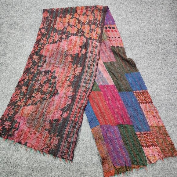 Tolani 100% Silk Colorful Patchwork Boho Long Rectangle Scarf Shawl 16"X80" - Picture 1 of 8